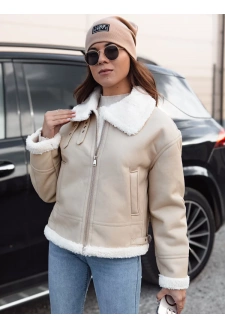 Women's leather jacket FURBLAZE with fur Dstreet beige TY4731
