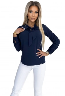 140-22 Business blouse with long sleeves and front tie - NAVY BLUE