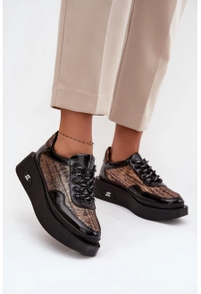 Skórzane Sznurowane Półbuty Damskie Na Platformie Artiker 57C2044 Czarne