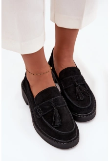 Mokasyny Damskie Zamszowe Z Frędzlami D&A TW107 Czarne