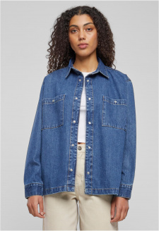 Ladies Oversized Denim Shirt mid indigo washed