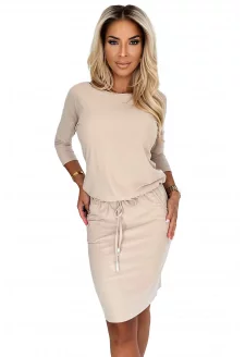 13-161 Sports dress with pockets and tie - BEIGE