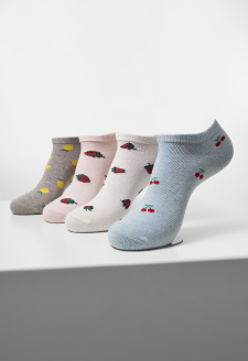 Recycled Yarn Fruit Invisible Socks 4-Pack grey+cream+lightblue+rose