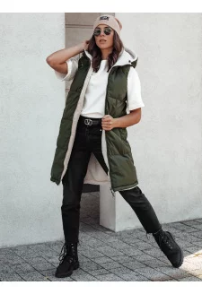 Women's vest COSYVIVA long with hood quilted green Dstreet TY4604