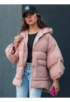 Women's quilted oversized jacket with a hood PARIMA pink Dstreet TY4480