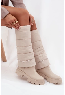 Kozaki Damskie Ocieplane Z Koralikami Jasnobeżowe Irvette