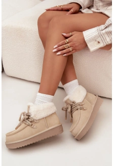 Śniegowce Damskie Z Naturalnego Zamszu D.Franklin DFSH375006 Jasnobeżowe