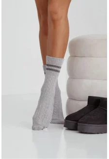 Women's Cable Knit Socks with Stripes Grey