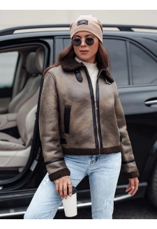 Women's suede jacket with fur KASAMIRA coffee Dstreet TY4740