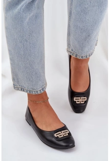 Baleriny Na Płaskiej Podeszwie Z Ozdobą Czarne Ainoria