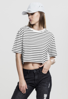 Ladies Short Striped Oversized Tee wht/blk