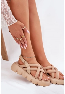 Sandały Damskie Na Platformie Z Paskami Beżowe Filamira