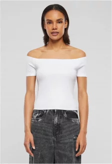 Ladies Organic Off Shoulder Rib Tee white