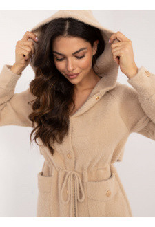 Beige women's alpaca coat with drawstring