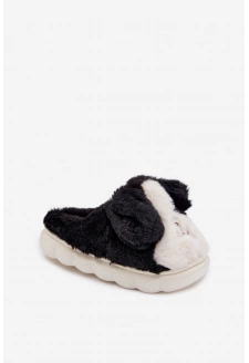 Dziecięce Futrzane Kapcie Pieski Czarne Farnise