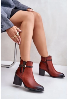 Women's Ankle Boots with Heel and Strap Brown Zinithia