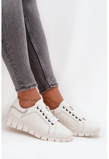 Skórzane Półbuty Damskie Ze Sznurowaniem Vinceza 41493 Białe