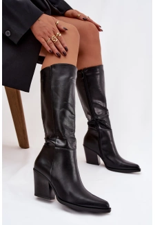 Kozaki Damskie Na Słupku Ocieplane Czarne Katelle