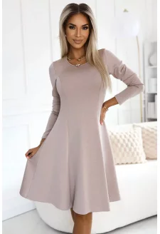 567-1 Comfortable trapeze dress with long sleeves - BEIGE