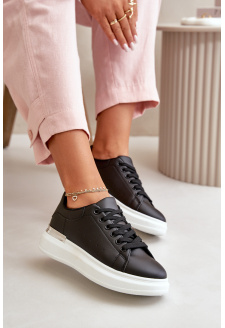 Low Women's Platform Sneakers Made of Black Eco Leather Nevelena