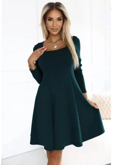 574-1 IVANA comfortable trapeze dress with neckline and long sleeves - BOTTLE GREEN