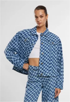 Ladies 80‘s Oversized Laser Printed Denim Jacket bluelasercheck