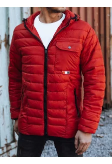 Men's red quilted jacket with hood Dstreet TX4935