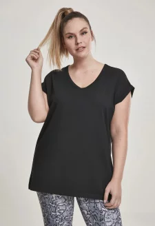 Ladies Round V-Neck Extended Shoulder Tee black Ladies Round V-Neck Extended Shoulder Tee black