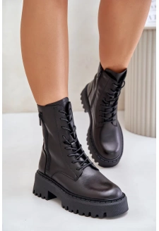 Leather Insulated Ankle Boots Work Boots Women's Big Star Black