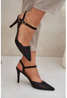 Zdobione Szpilki Z Odkrytą Piętą Czarne Nanadra