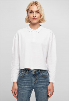 Ladies Short Oversized Polo Longsleeve white