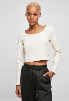 Ladies Organic Wide Neck Cropped Longsleeve whitesand