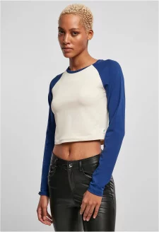 Ladies Organic Cropped Retro Baseball Longsleeve whitesand/spaceblue