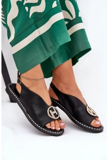 Płaskie Eleganckie Sandały Z Ozdobą Czarne Iseliria