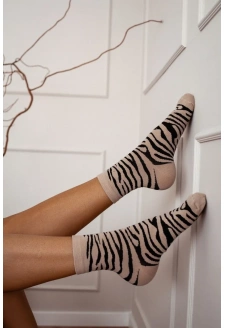 Women's Socks Zebra Cotton Zebra Beige
