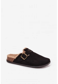 Klapki Chodaki Damskie Ocieplane Futerkiem Z Klamrą Czarne Sylisse