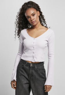 Ladies Cropped Rib Cardigan softlilac