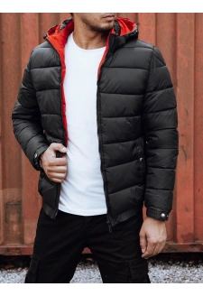 Men's black quilted winter jacket with hood Dstreet TX4845