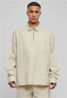 Cotton Linen Half Zip Shirt softseagrass