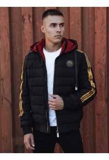 Men's black quilted winter jacket with hood Dstreet TX4863