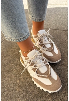 Skórzane Półbuty Sneakersy Damskie Artiker 56C1738 Beżowo-Złote