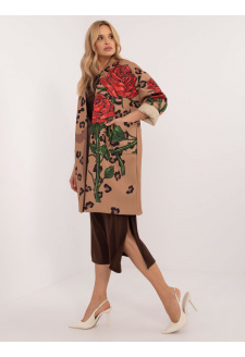 Brown patterned women's coat with appliqué