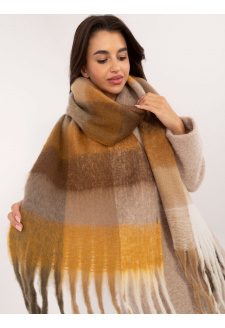 Brown and dark yellow checkered winter scarf