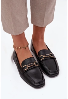 Półbuty Loafersy Damskie Z Ozdobą Czarne Priscelle