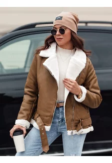 Women's jacket NORFDIMA leather with fur camel Dstreet TY4738