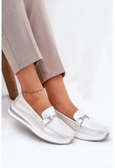 Skórzane Mokasyny Damskie S.Barski GR51-598 Perłowe