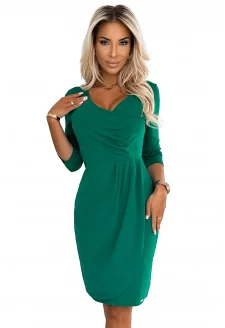 255-4 IRIS Dress with pleats and neckline - GREEN