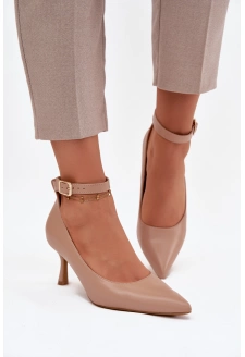 Szpilki Czółenka Z Paskiem Ciemnobeżowe Perrine