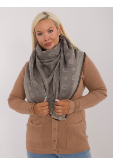 Gray-beige large women's knitted scarf with a pattern