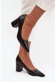 Czółenka Na Słupkowym Obcasie Ze Szpiczastymi Noskami Czarne Ryvessa